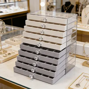 DIY Jewelry and Jewelry Dust-proof Storage Box, Multifunctional Acrylic and Velvet Jewelry Storage Box, Desktop Drawer Style Jewelry Storage Box, Large Capacity Jewelry Box, Jewelry Box, Jewelry Product Display Box, Perfect Thanksgiving, Christmas, Valent