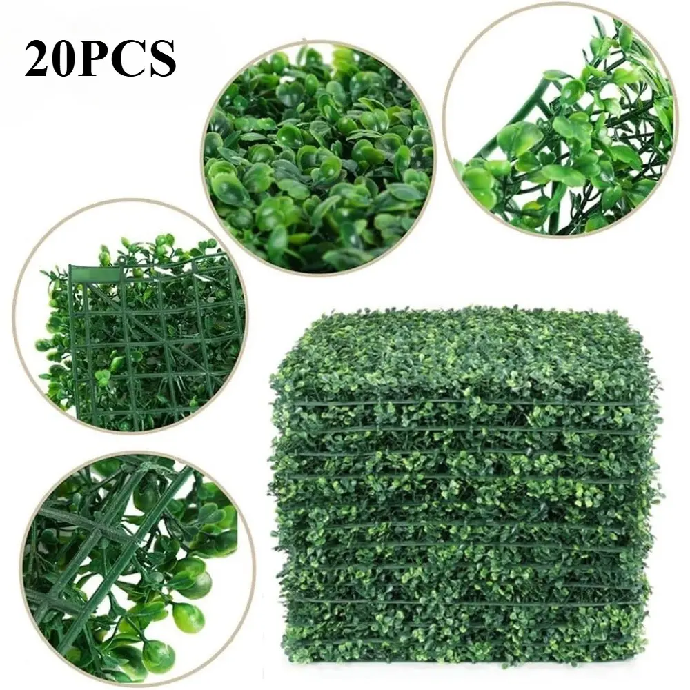 20pcs Artificial Greenery Fencing Panels, Fake Grass Wall Backdrop, 25x25cm Lawn Wall, Indoor Outdoor Garden Decor