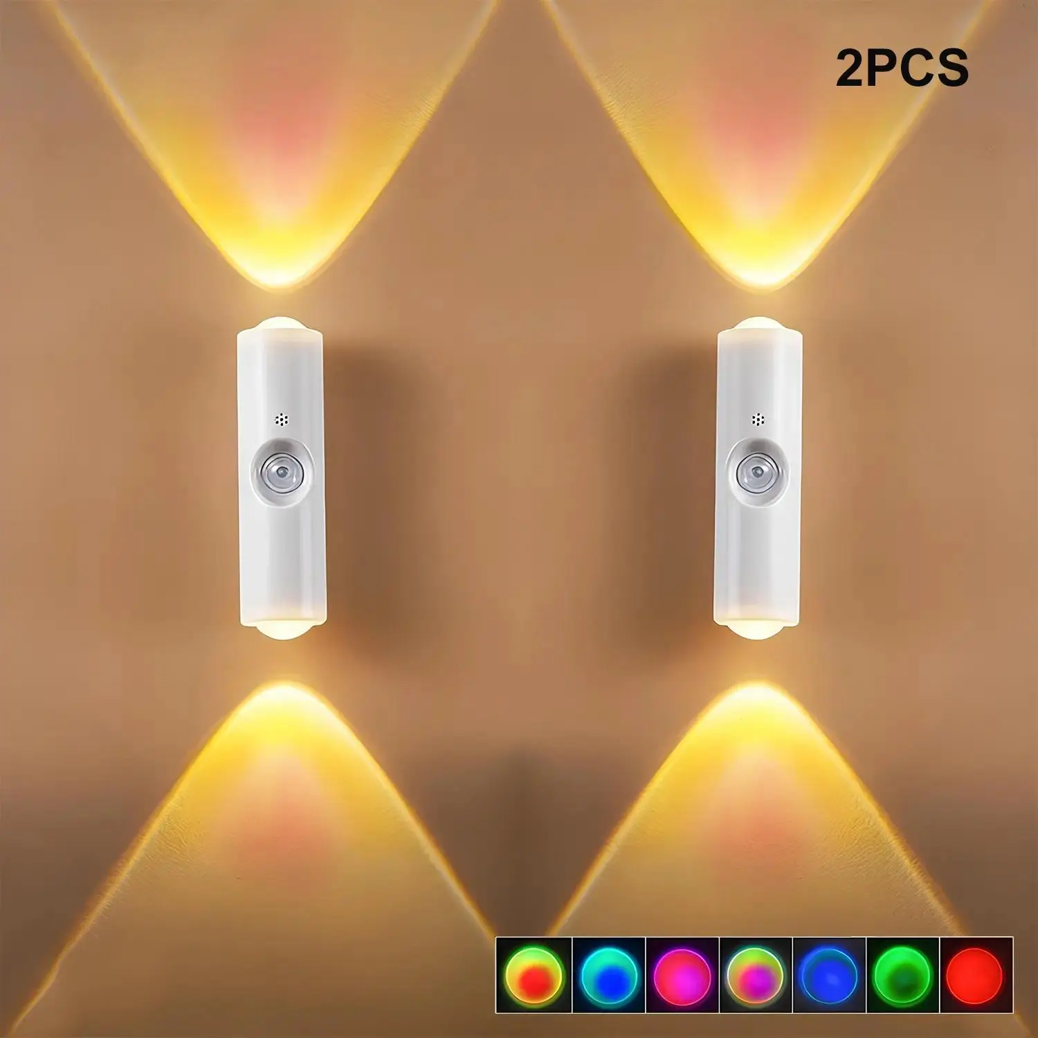 2-Pack Rechargeable RGBW Wall Sconces with Motion & Light Sensor, Dimmable Wireless Magnetic Stick-On LED Night Lights, USB Charging Battery-Operated Up & Down Wall Lamps for Bedroom, Hallway, Stairs & Ambient Decor