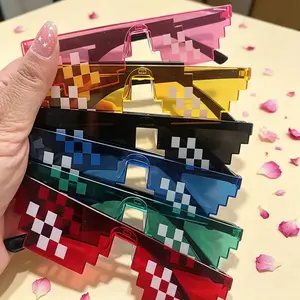6-Pack Retro Pixel Glasses, Colorful Mosaic Design, Party Accessories for Halloween, Birthdays, Weddings, Cosplay, Durable Plastic Props