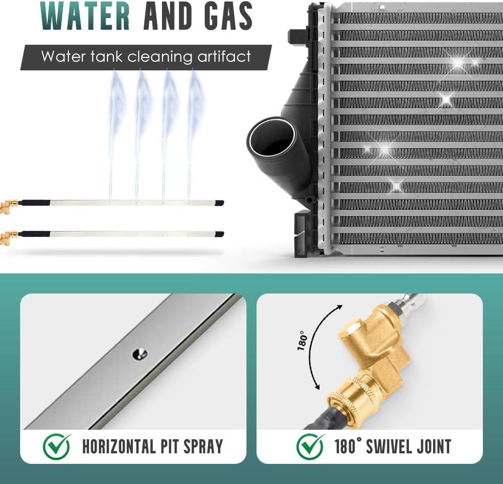 Radiator Cleaning Wand with Air Pipe Quick Connector, 4500 PSI 24'' High Pressure Radiator Cleaning Tool, Quick Water Tank Cleaner for Household Cars Trucks SUV RV (no Switch)