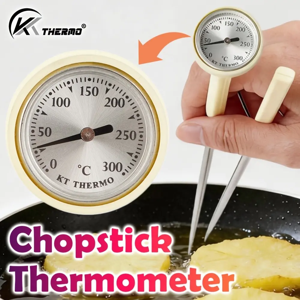 Cue-Style Oil Fry Temperature Meter, 0-300°c Mechanical Sensor, No Battery Needed, Food Grade Stainless Steel & High-Temperature Silicone, Kitchen Use
