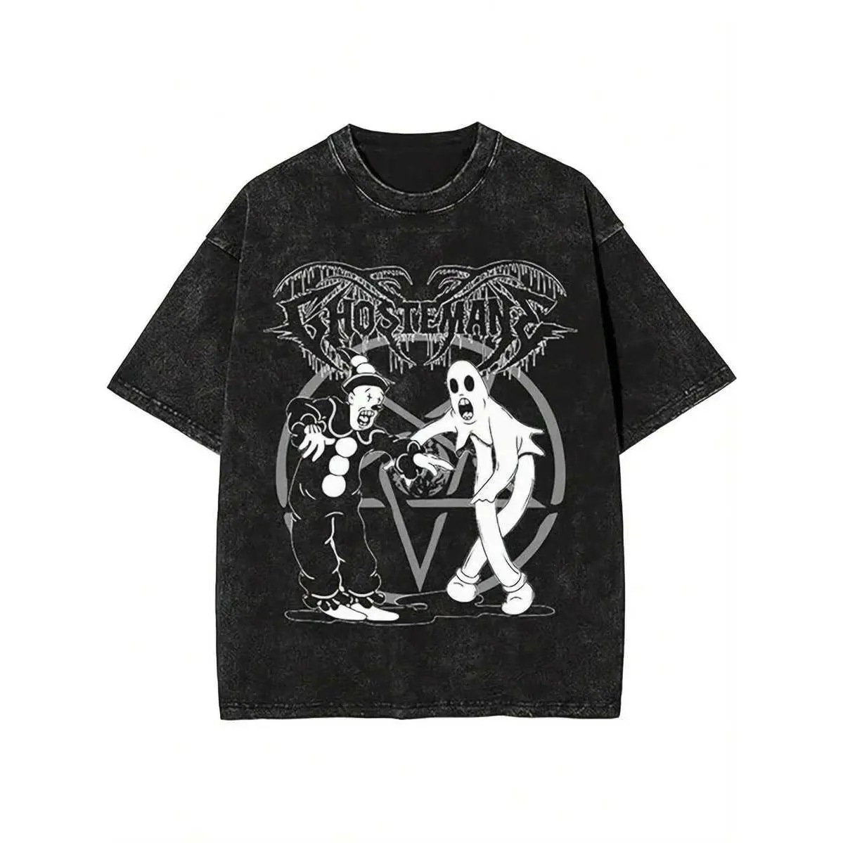 Ghostemanes Vintage Gothic T-Shirt - Heavyweight 100% Unisex Black Tee With Iconic Skull & Wings Logo & Ghostemanes Characters - Loose Fit Crew Neck For Concerts, Halloween, Streetwear - Plus Sizes Available - Gothic Merch For Men & Women - Year-Rou