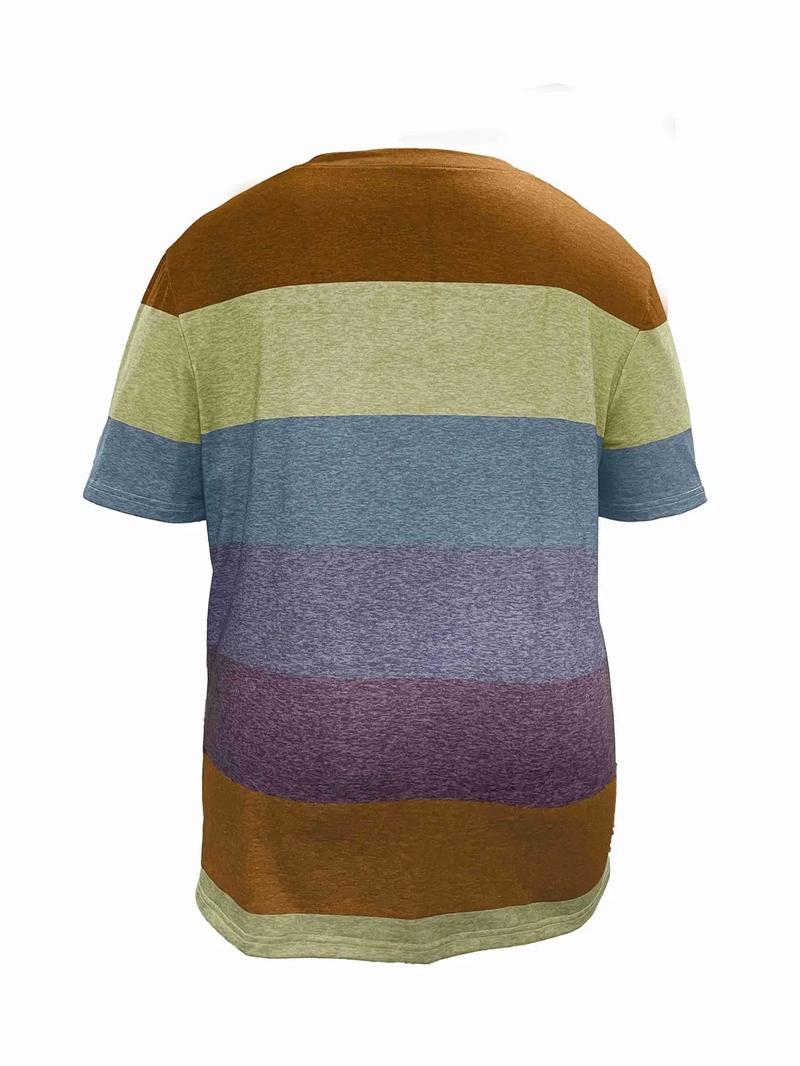 Plus Size Colorful Patchwork Print V Neck Tee, Plus Casual Short Sleeve T-Shirt for Summer, Summer Outfits 2024, Women's Plus Clothing for Daily Wear