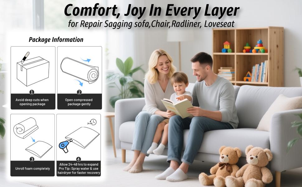 Couch Cushion for Sagging Seat, 20 x 20 inch Couch Cushion, White Curved High-Density Foam Insert Supporter for Repair Sagging Sofa, Chair, Recliner, Loveseat (1-Pack)