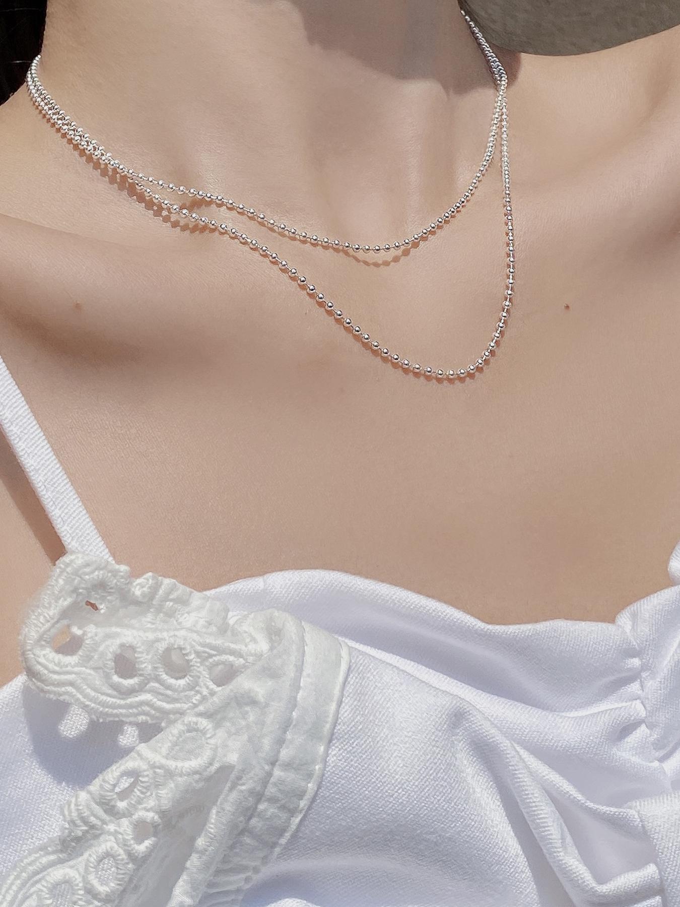 925 Sterling Silver Minimalist Beaded Decor Necklace, Fashion Jewelry for Party, Daily Clothing Decor, Trendy All-match, Elegant & Exquisite Jewelry for Birthday Gift, Minimalist Chain Necklace, Daily Wear Necklace