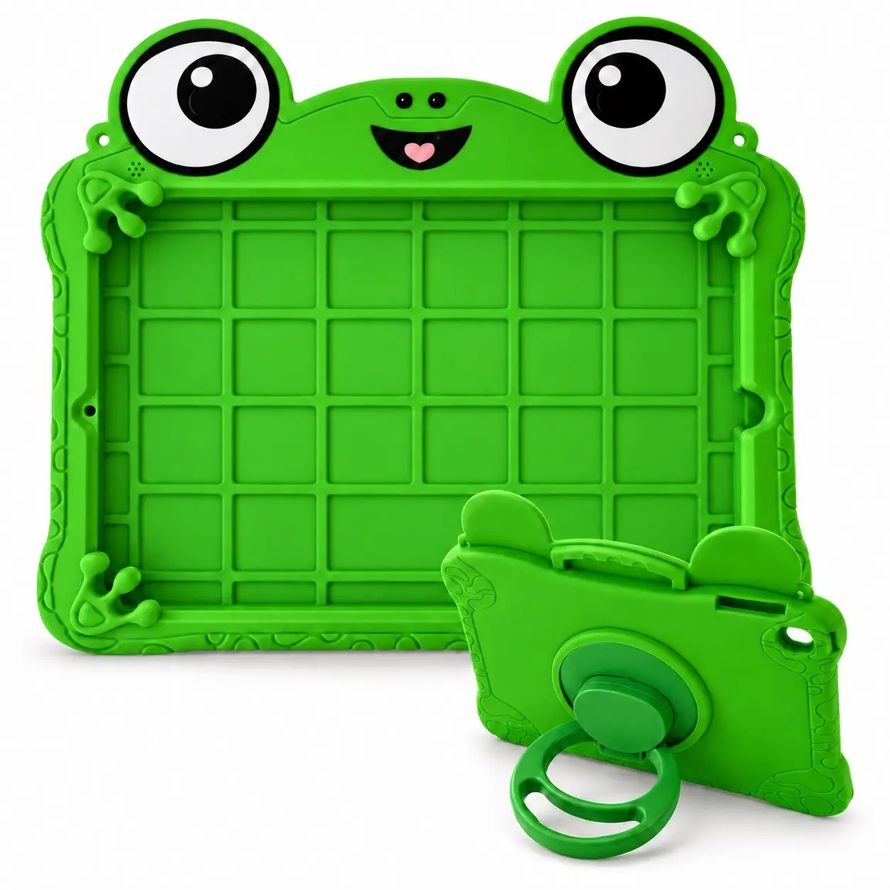 1-Pack Frog Design Silicone Tablet Case, Soft Silicone Cover, 360° Rotating Stand, Full-Body Shockproof Protection, Optional Lanyard, Compatible with Apple iPad, Samsung Galaxy Tab, HUAWEI MatePad, HONOR Pad, Xiaomi Pad, Lenovo Tab