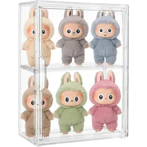 Acrylic Display Case Compatible with Labubu , Clear Figure Display for Collectibles, Stackable Display Box with Door 1 Pack
