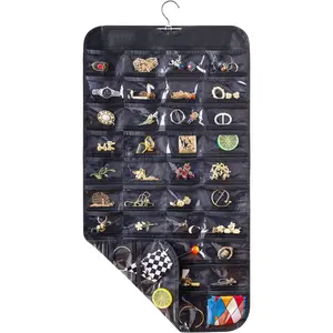 Hanging Jewelry Organizer for Closet, 80 Pockets Earring Holder Organizer Storage, Hanging Jewelry Holder for Women Girls Gift, Wall Earring Holder, Black