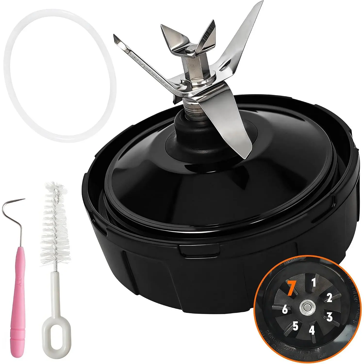 7 Fins Extractor Blade Replacement for Ninja Blender, Replacement Parts with Gasket, Hook & Cleaning Brush, Compatible with Nutri Ninja Auto-iQ BL480-30 BL482-30 BL490-30 BL642 BL682