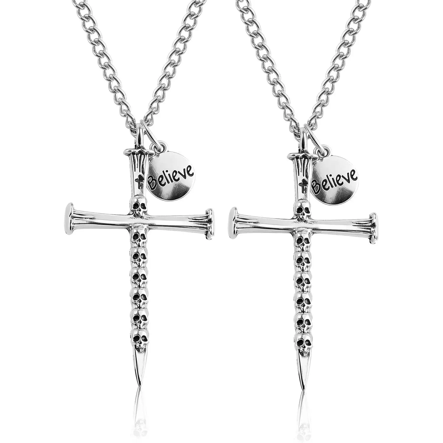 2 Pack  for  Mirror      Pendant with Skull Carvings&"Believe" Gothic, Rearview Mirror Hanger Ornament,Religious   for Men Women