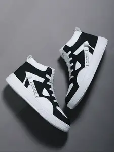 Unisex High-Top Skate Shoes, Patchwork PU Leather, Breathable Soft Lining, Durable Eva Sole, Fall Winter Sneakers