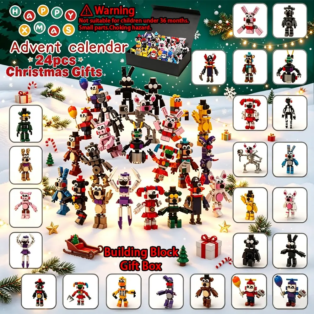 Christmas Advent Calendar Building Blocks Set, 24 PCS Mini 3D Assembled Bricks Figures, Multi-joint Movable Bear Character Models, DIY Building blocks Ornaments, Diy Collectible Model, Holiday Party Desktop Decor, Xmas New Year Gift Box