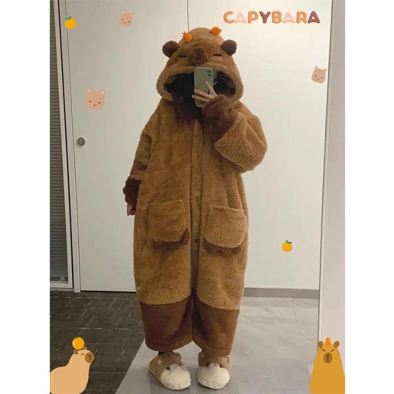 Winter Capybara Cute Cosplay Costume Robes Adult Kigurumi Unicorn Onesie Anime Nightgown Halloween Cartoon Pajamas Sleepwear