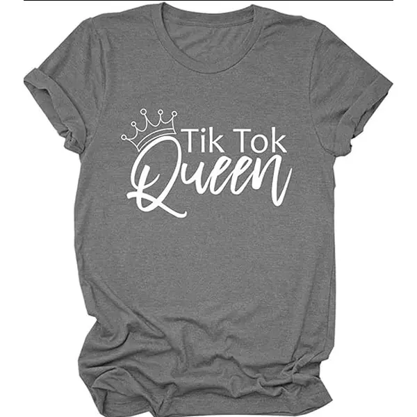 Women's TikTok Queen Printed Text T-Shirt - O-Neck Short Sleeve Tops, Casual Wear Blouse for Women