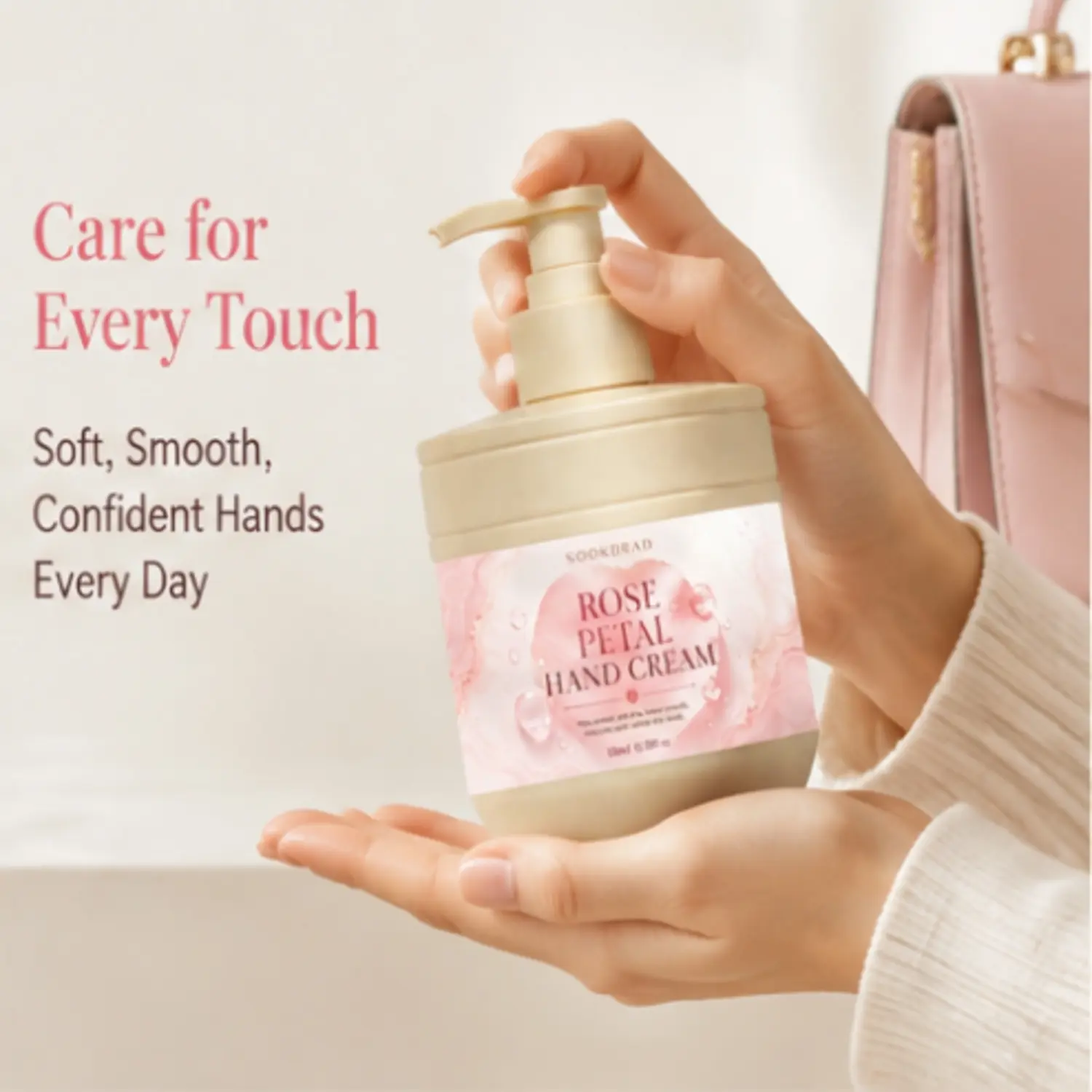 Rose Petal Hand Cream, Rose extract, shea butter, nourish, moisturize, comfort dry hands, hand care, 10.58fl oz, 300ml