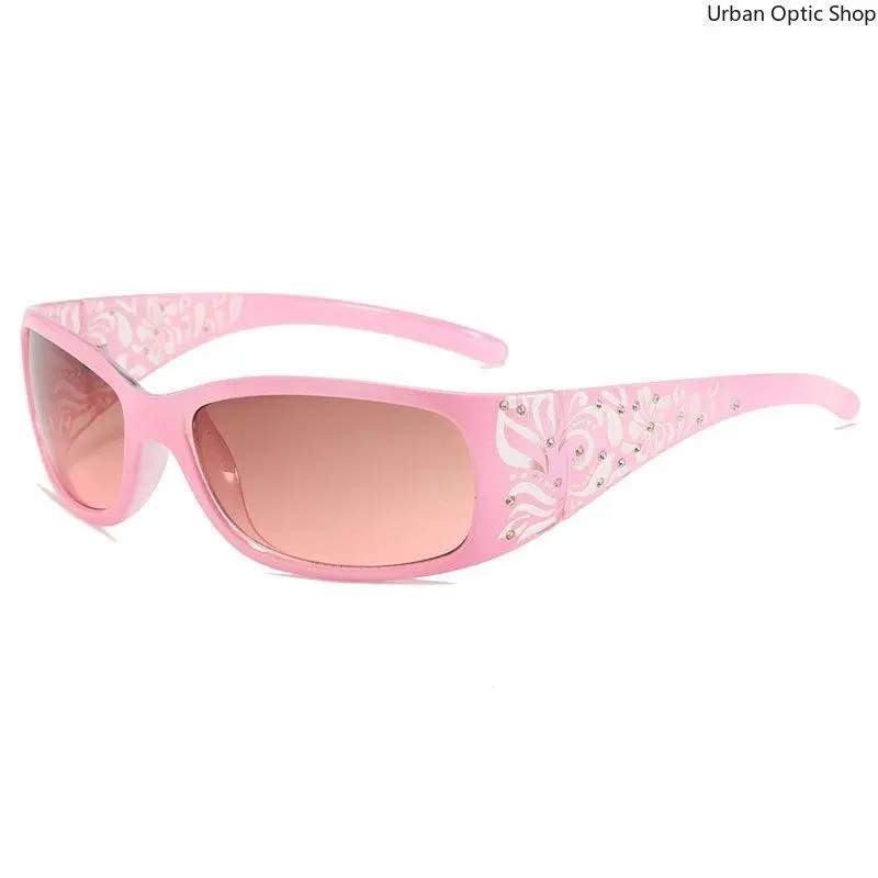 Y2K Pink Rhinestone Floral Wrap Around Sunglasses UV400 Vintage Shades for Women Y2K Pink Rhinestone Floral Wrap Around Sunglasses UV400 Vintage Shades for Women