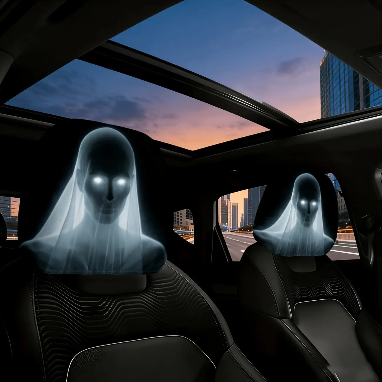2-Pack 2D Flat Glowing Eyes Car Headrest Covers, Car Interior Ornaments, Car Interior Decoration, Washable, Easy Install, Durable Comfort, Suitable for Sedan and Suv, Halloween Christmas Decor