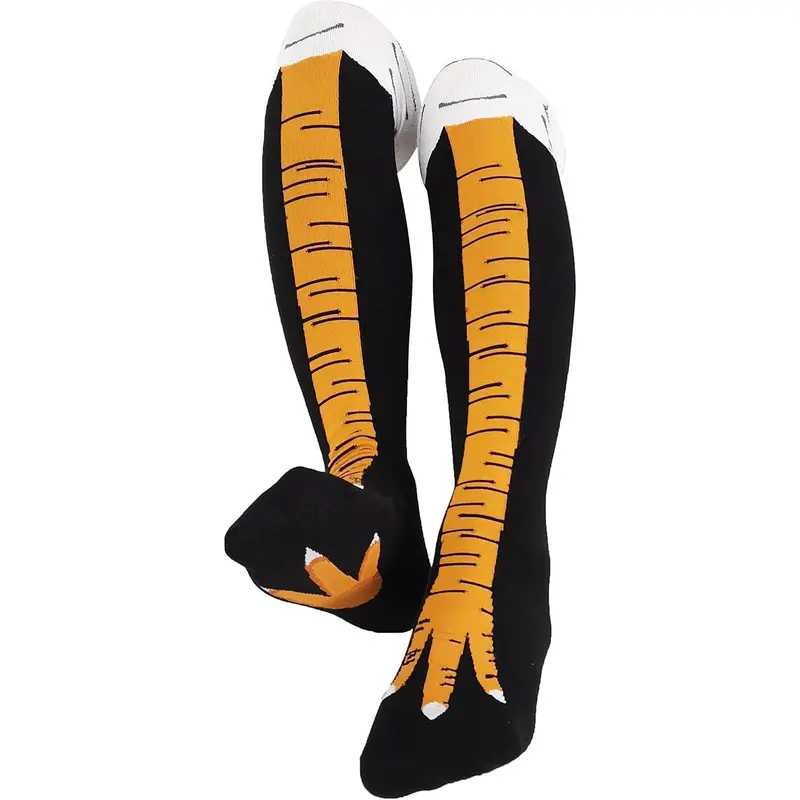 Adults' Funny Animal Nylon Knitting Chicken Leg Knee Socks - Breathable, Comfortable, Slip-Resistant, Elastic-Fit Calf High White Elephant Gag Gifts for Halloween, Thanksgiving Fashion Accessories Enthusiasts
