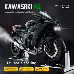 1:9 Kawasaki H2R alloy model, featuring operable throttle handle and rear-wheel drive function. Made of metal material, with exquisite details and  lighting and sound system. It has high collectible value and precisely replicates the racing car.