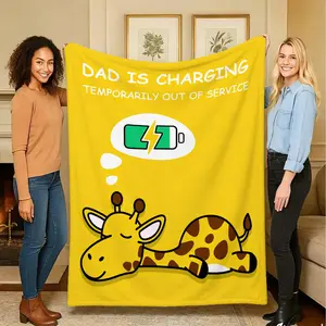 Cartoon Animal Printed Blanket, Dad Themed Blanket With "Dad Is Charging Temporarily Out Of Service" Print, Gift For Elders, Mom, Dad, Grandpa, Grandma, Mother'S Day, Birthday Gift, Father'S Day Gift, Soft And Comfortable Nap Blanket, Holiday Gift