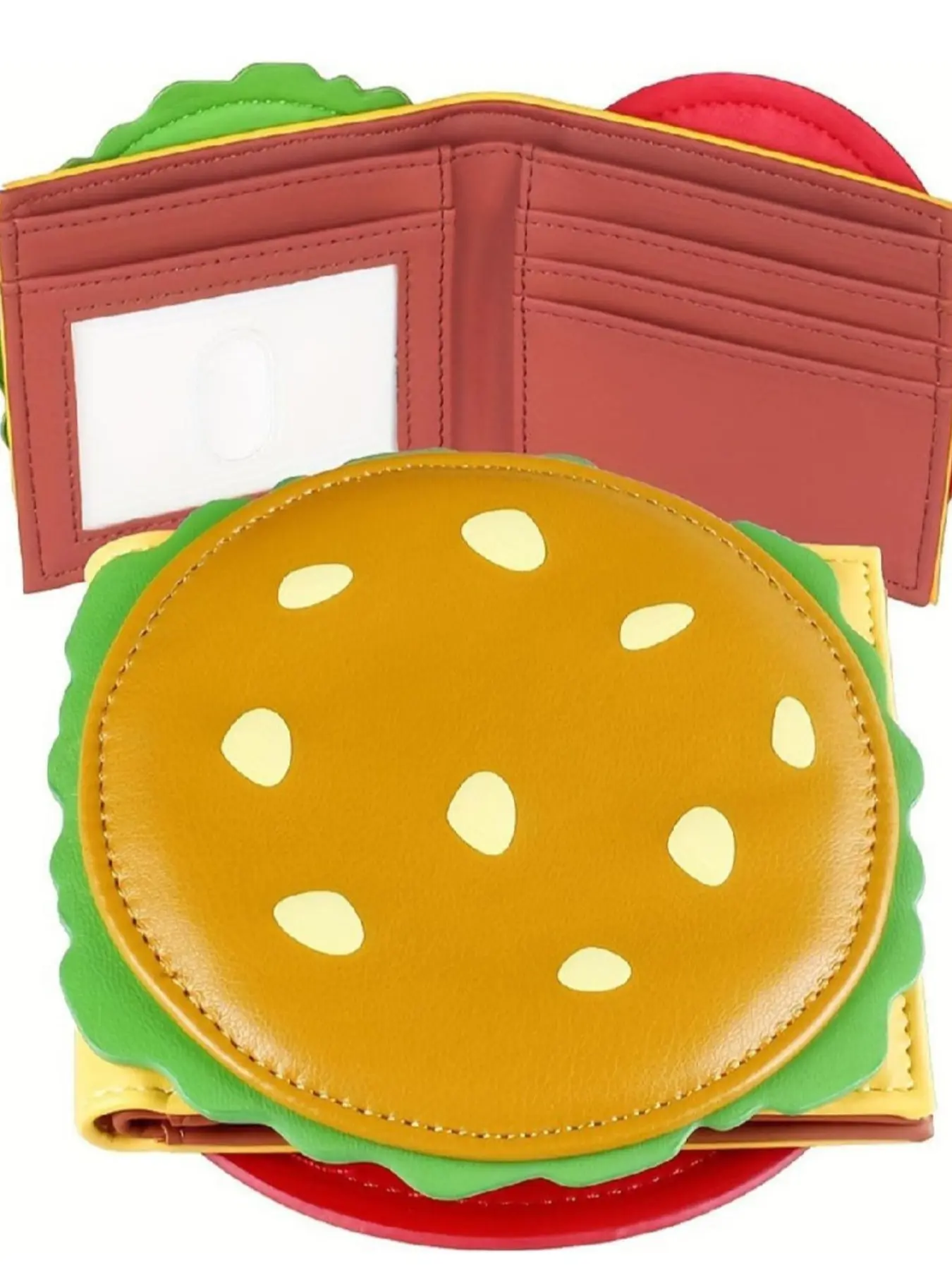 Funny Burger Bifold Wallet for Men, Novelty PU Leather Credit Card Holder, ID Window, Multiple Card Slots, Cute Food-Themed Wallet