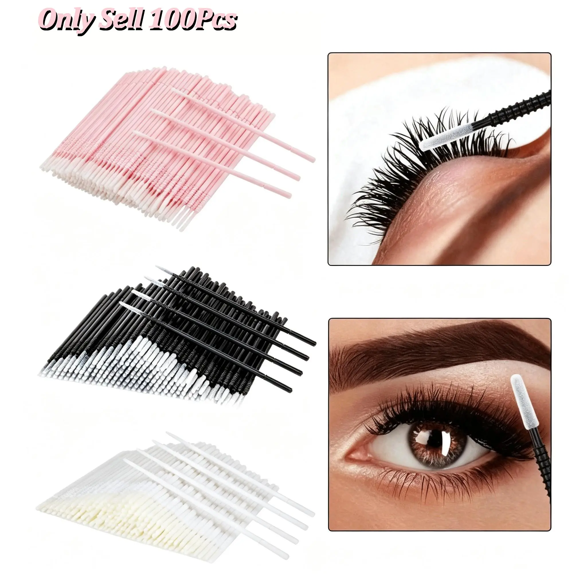 Micro Brushes - Precision Microswabs for Eyelash Extensions, Lash Mascara Applicators - Ideal for Eye, Dental, Lashes, Brows, Personal Care - Cosmetics Makeup Tools - Black.White.Pink