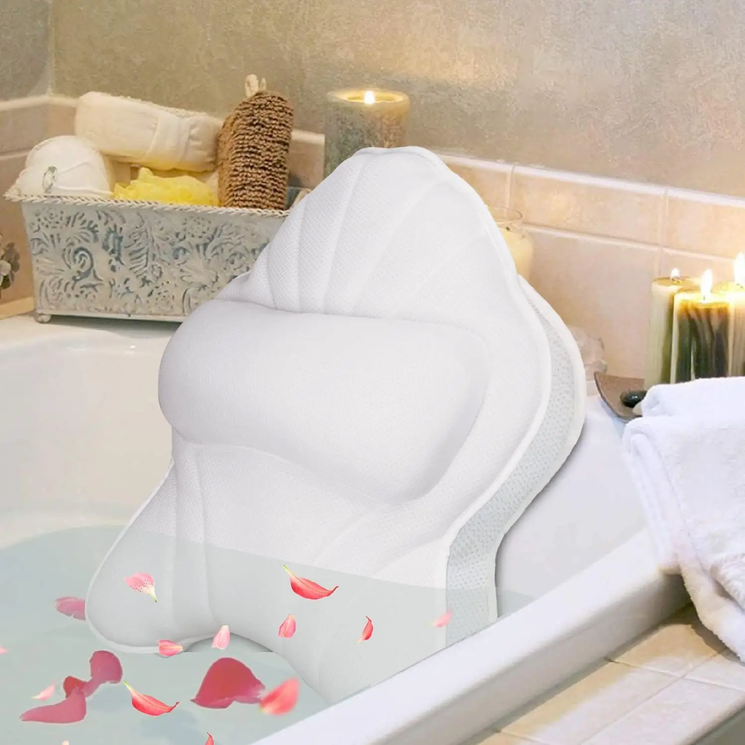 Extra Thick Large Bath Pillow with ,, Support for Bathtub | Soft  Mesh Fabric&Quick Dry, Fits  Tubs, Bath Soaking Accessories,  Gifts, White(19''x15'')