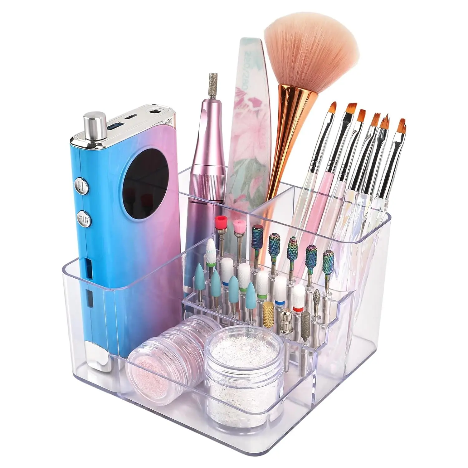 Nail Drill Holder, 21 Holes Nail Drill Bits Holder, Professional Acrylic Nail Tools Storage Box, Beauty Organizer Displayer for Manicure Efile Accessories Nail Drill Kit, Salon Home, Clear