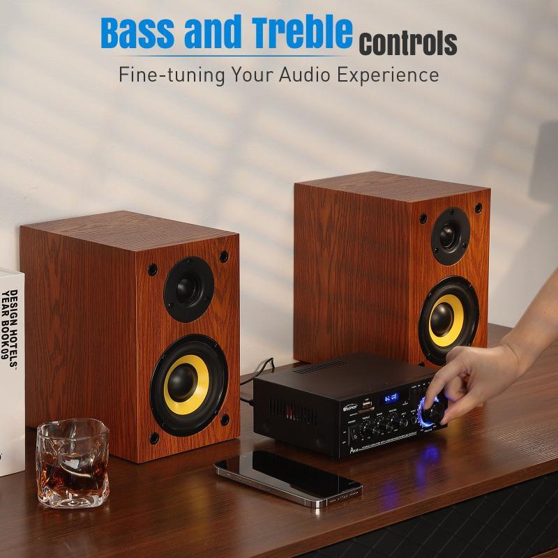 WOOPKER AK45 300W/AK45 Pro 400W Bluetooth 5.0 Stereo Amplifier HiFi 2.0 Channel Power Amp with USB SD RCA Dual Microphone Support for Karaoke Home Theater Party Audio Streaming  karaoke machine