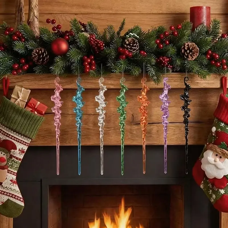 Acrylic Ice Bar Hanging Decor, Realistic Ice Column Shape Christmas Tree Ornament, Festive Atmosphere Decoration Set of 12 Pieces