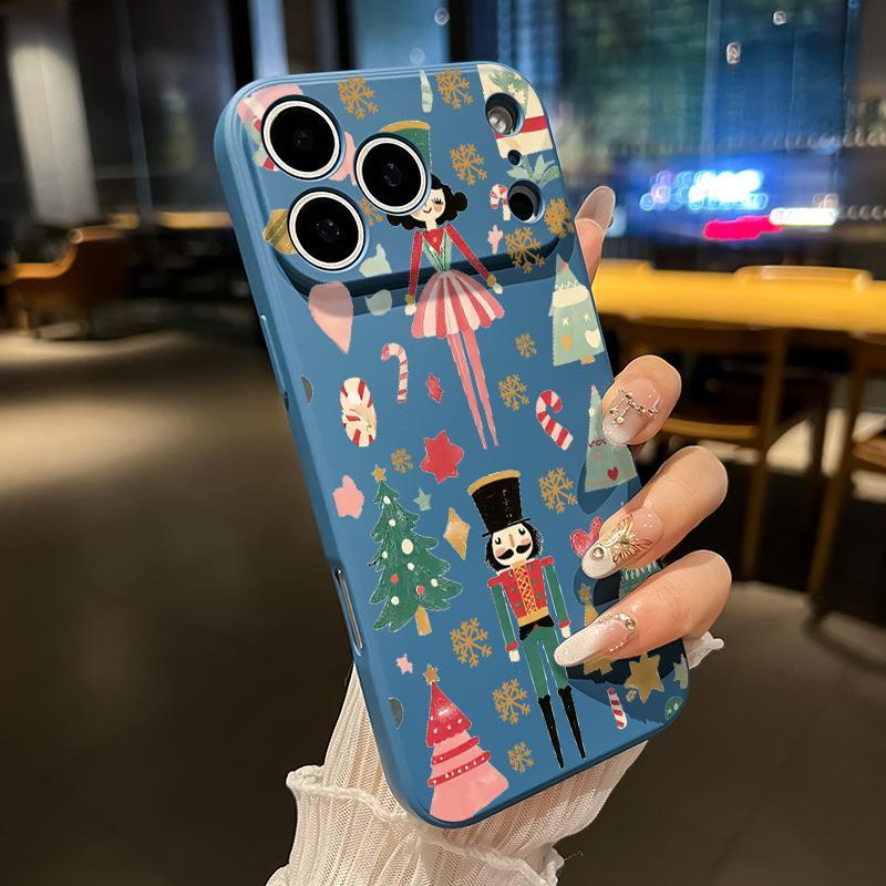 Nutcracker Christmas Dream Pattern Straight Edge Phone Case for iPhone 17 15 16 14 Pro Max 13 12 11  XS Plus Air  Shockproof Full Camera Protection Durable Slim Liquid Silicone Cover Smartphone Casing