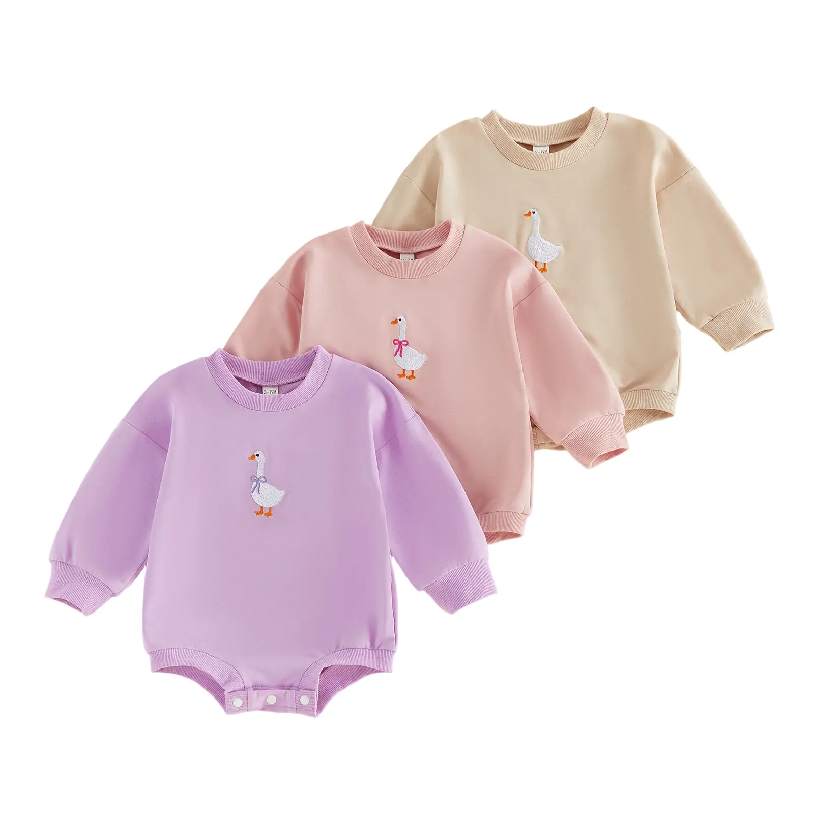 Infant Baby Girl Boy Romper Long Sleeve Goose Embroidery Bodysuit Newborn Fall Playsuit 0-18 Months