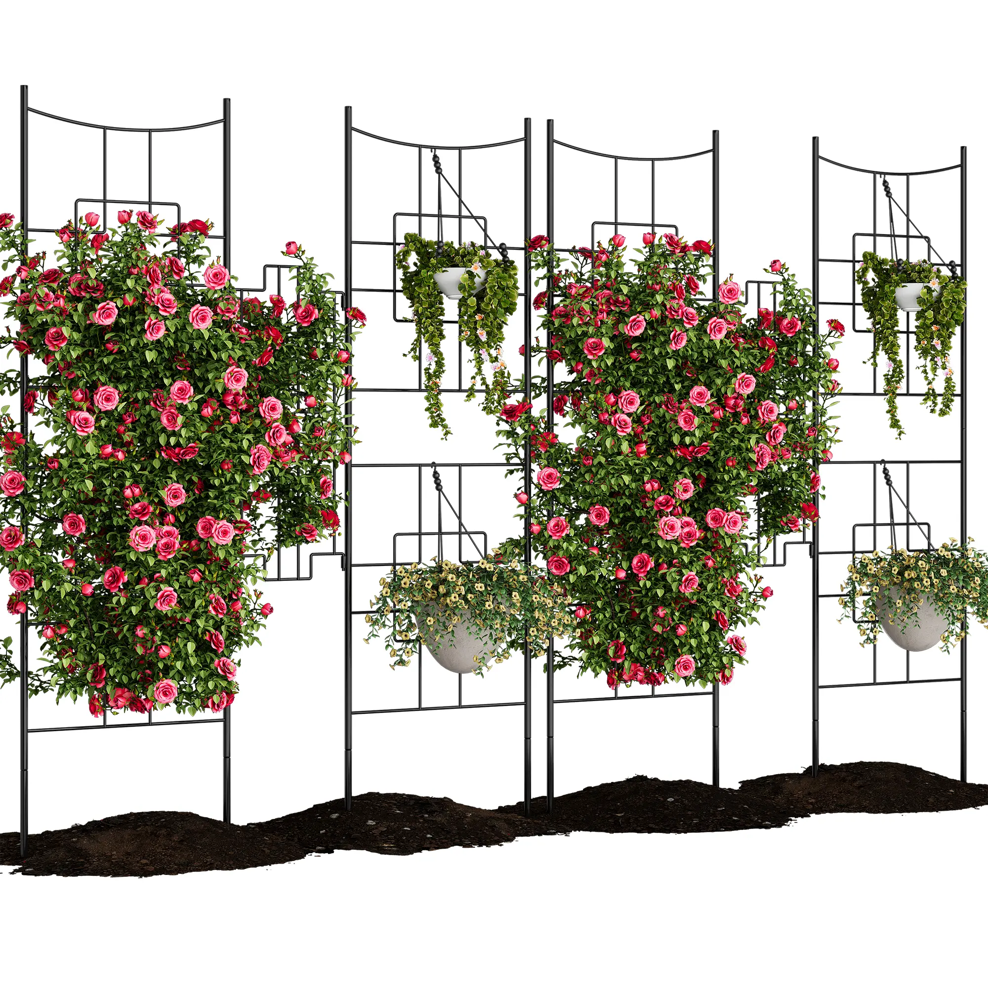 2 Packs Heavy Duty Rustproof Black Metal Arch Shape Garden Trellis - Iron Frame Climbing Plant Support, Large Decorative Privacy Screen for Roses, Vines, Outdoor Patio