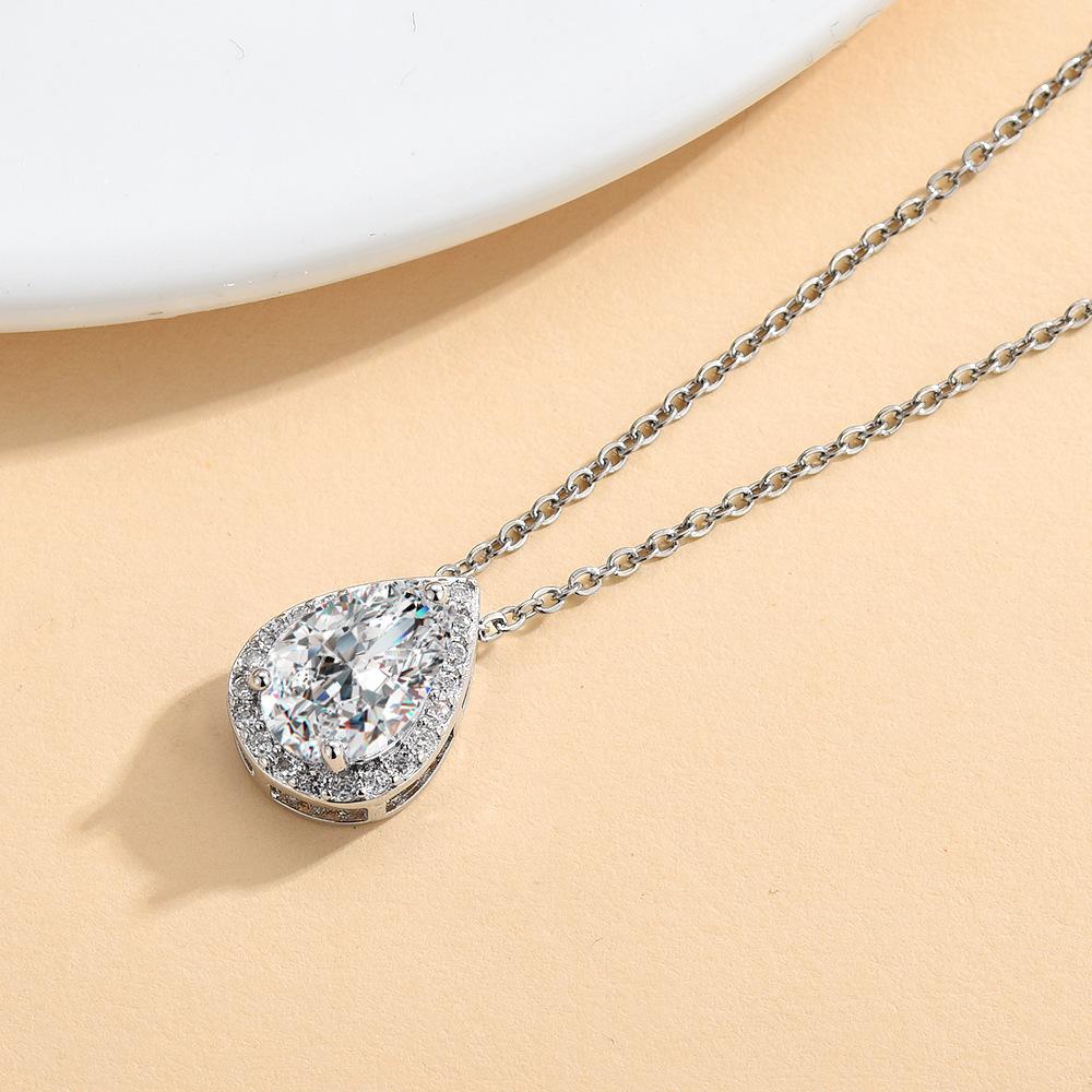 Luxury Silver Waterdrop Zircon Necklace - Versatile Fan-shaped Pendant Clavicle Chain