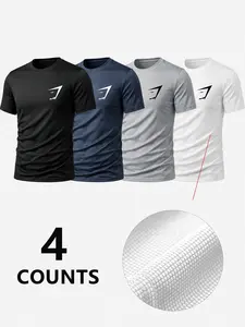 4-Pack Short Sleeve T-Shirts, Gym Training, Running, Casual Commute, Minimalist Lightning Logo, Breathable Quick-Dry Mesh Fabric, Unisex
