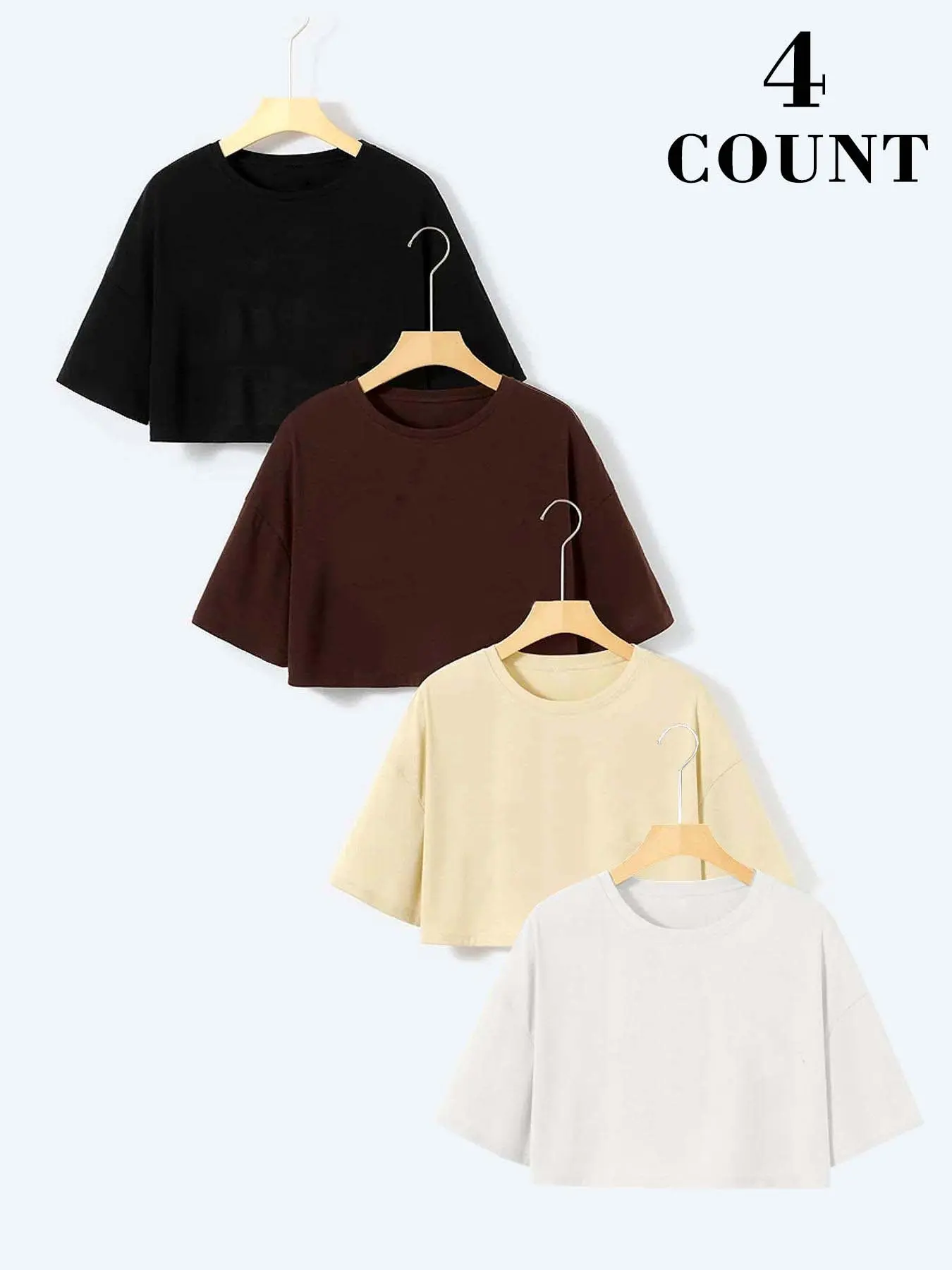 Women's Casual Basic Loose-Fit Oversize Plain Short Sleeve Cropped Knitted T-shirt, Summer, Fashion Top for Gym, Yoga and Daily Wear, Streetwear, Womenswear