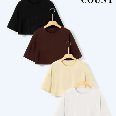 Women's Casual Basic Loose-Fit Oversize Plain Round Neck Short Sleeve Cropped Knitted T-shirt, Fitness Yoga Tee, Summer Fashion Top for Gym, Yoga and Daily Wear, Streetwear, Womenswear