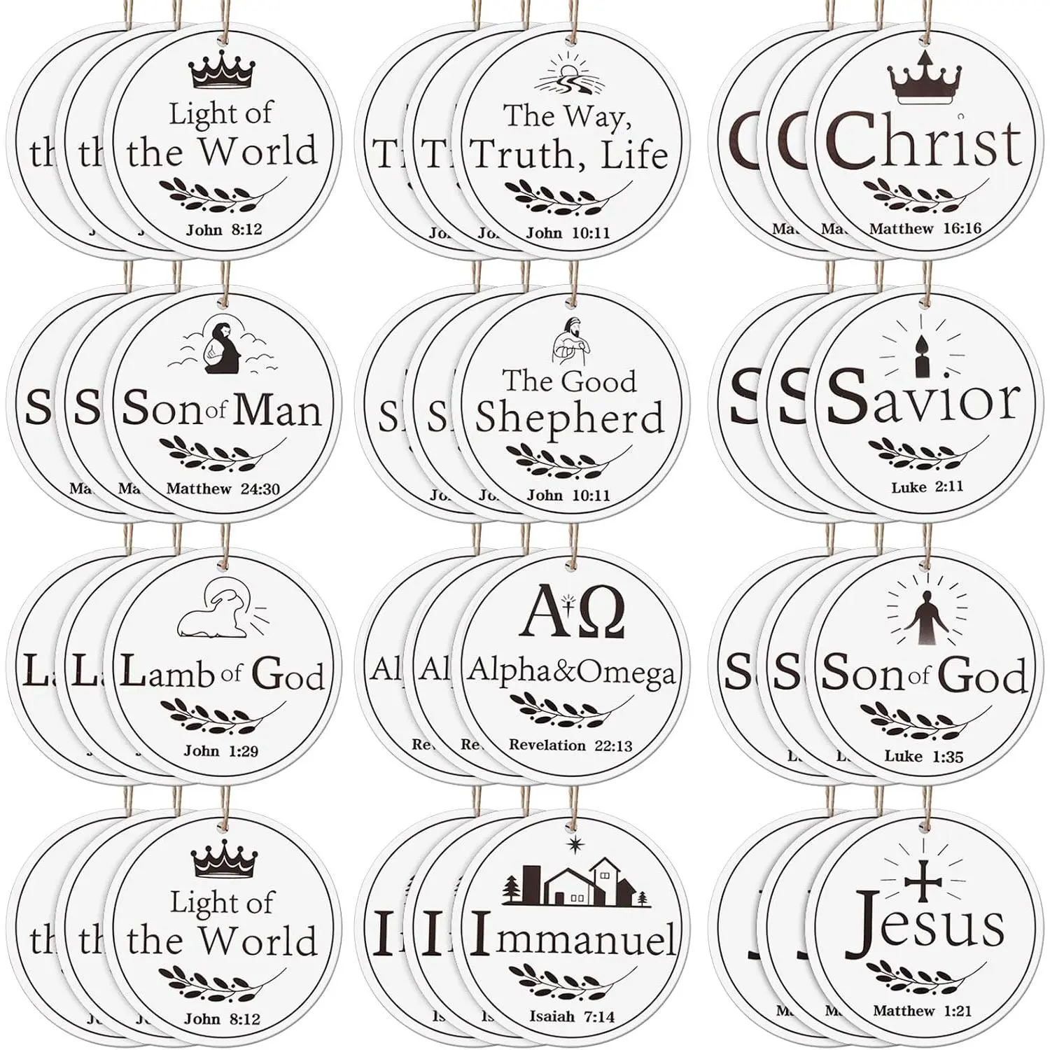 36 count Name of  Ornaments 7.9 Inch Christmas   Religious Christ Christmas Tree Ornaments with Savior Names  Round Double Sided Plastic Christian Decoration for Xmas Tree