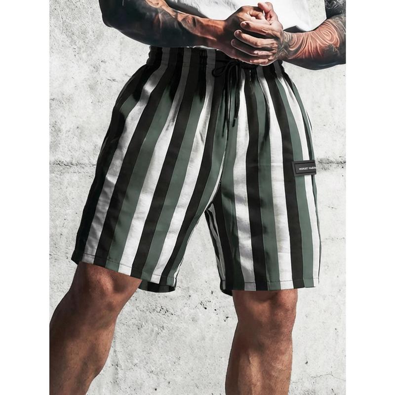 Men's Sports Striped Summer Shorts: Made of High Stretch Elastic Fabric and Deep Pocket Drawstring Waist, Lightweight and Breathable, Suitable for Basketball Training, Casual Gatherings