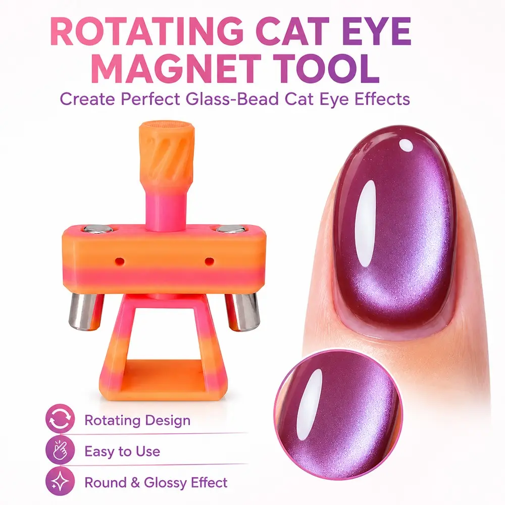 Rotating Cat Eye Nail Magnet Pink Sunset 360 Degree Shaping Tool for DIY Salon Magnetic Nails 1pc