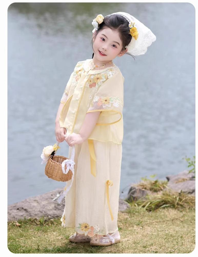 NewXingkui Girls' Outfit New Chinese Hanfu 2025 Summer Latest Super Cute Tang Dress Fashionable Summer Attire for Back to School, Chinese Size, Please Check The Size Guide Carefully