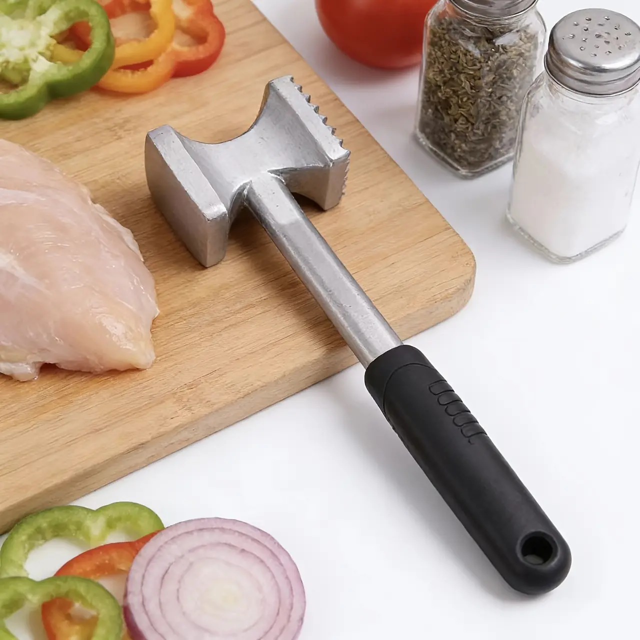 1pc Dual-Sided Meat Tenderizer Mallet with Non-Slip Handle - Flat Side for Flattening, Textured Side for Tenderizing. Great for Chicken, Steak & Pork. Perfect for Family Dinners, Weekend BBQs & Holiday Cookouts. Ideal Kitchen Tool for Home Cooks.