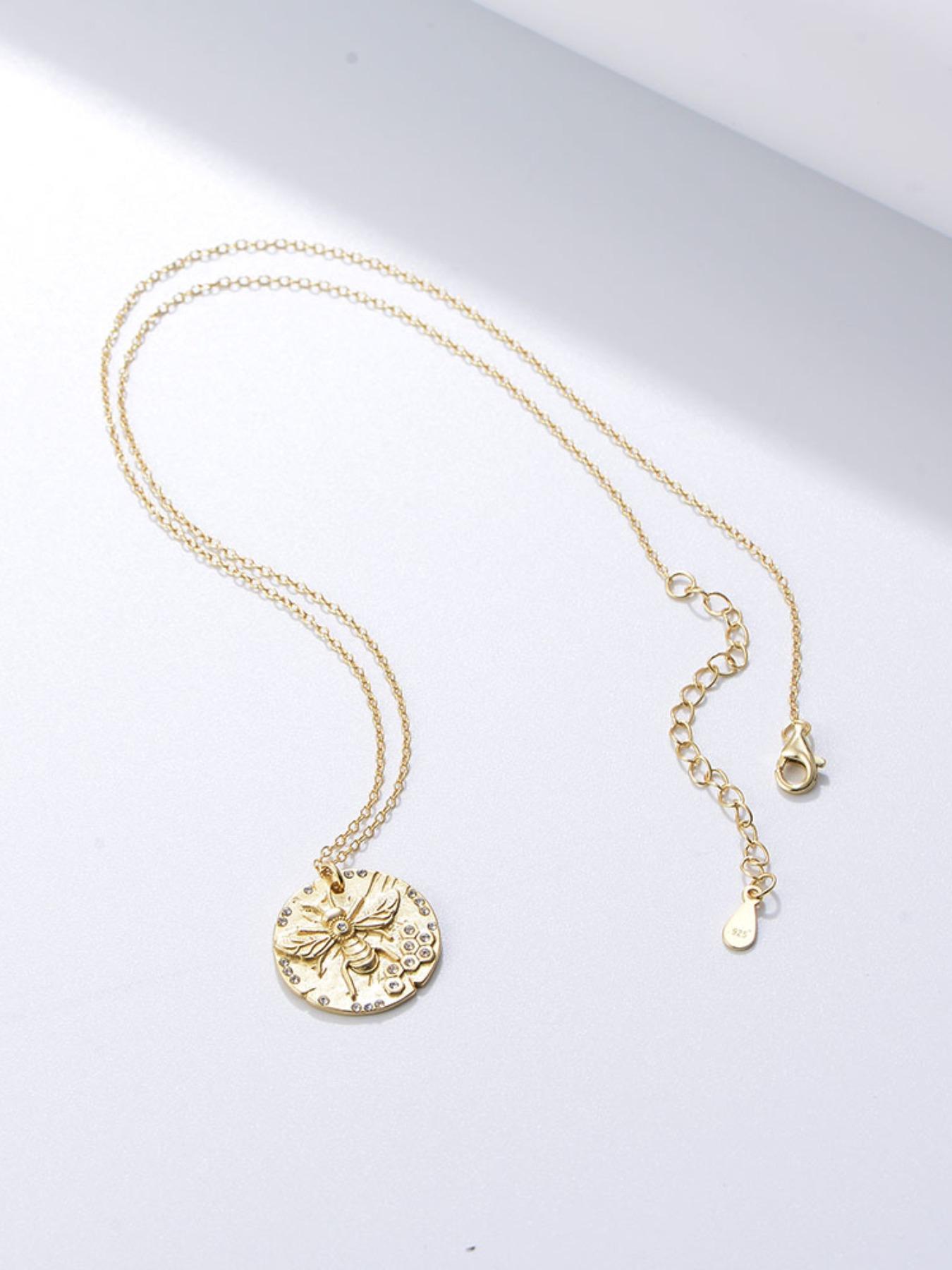 925 Sterling Silver Honey Bee Design Pendant Necklace, Fashion Rhinestone Decor Jewelry for Party, Daily Clothing Decor, Trendy All-match & Exquisite Jewelry for Gift