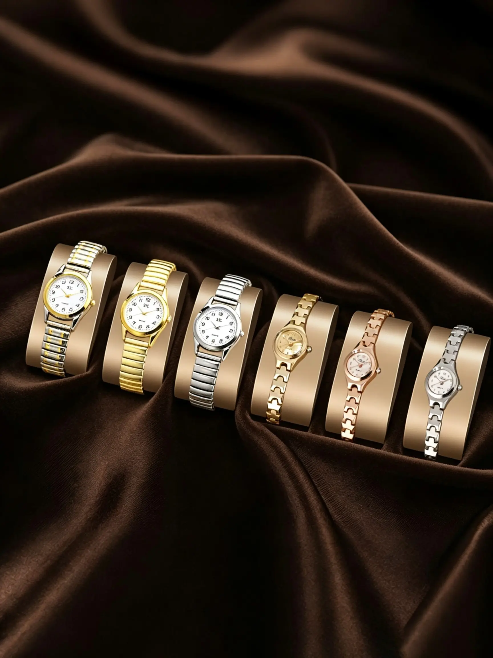 6pcs Women's Comfortable Fashion Minimalist Wristwatch Set, Quartz Wrist Watches, Elastic Band & Chain Watch Combo, Perfect for All Occasions, Ideal Gift
