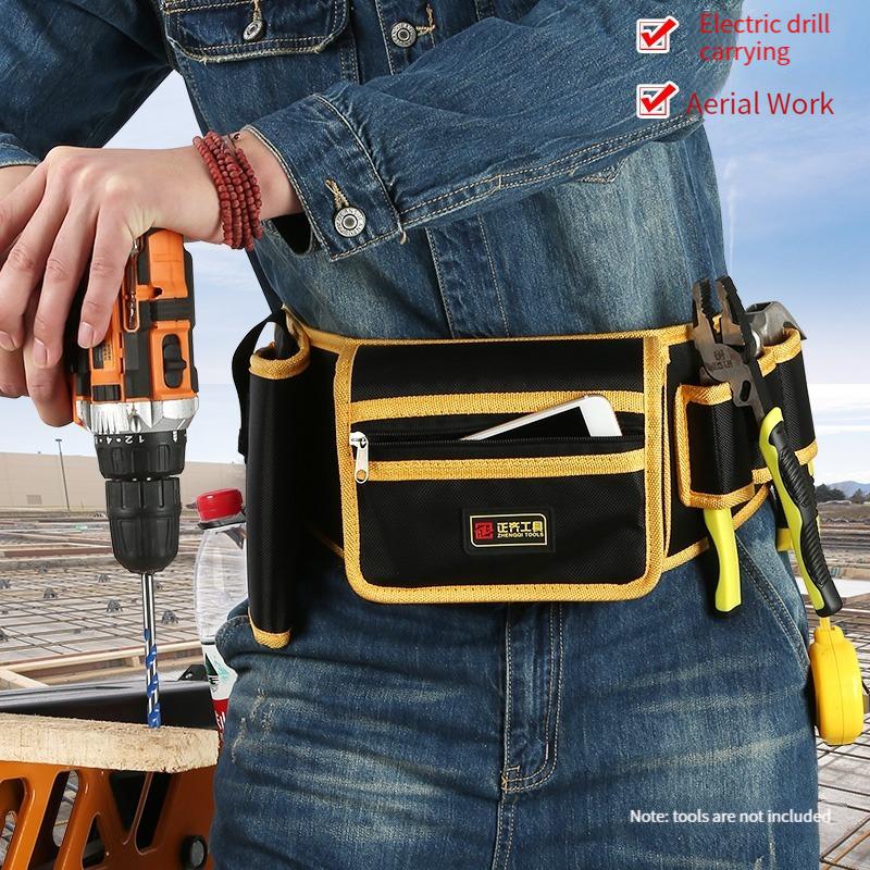 Electrician’s Waist Tool Bag – Small Portable Canvas Pouch with Belt Heavy Duty Multi-Function Waterproof Storage for Repair Work Large Yellow and Black Tool Organizer mower bag Heavy Duty Rolling Tool Cart with Pegboard work accessories manny tool box