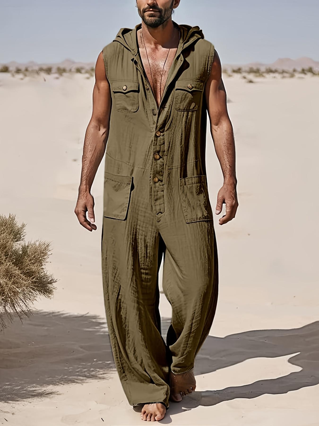 Mens Leisure Linen Jumpsuit