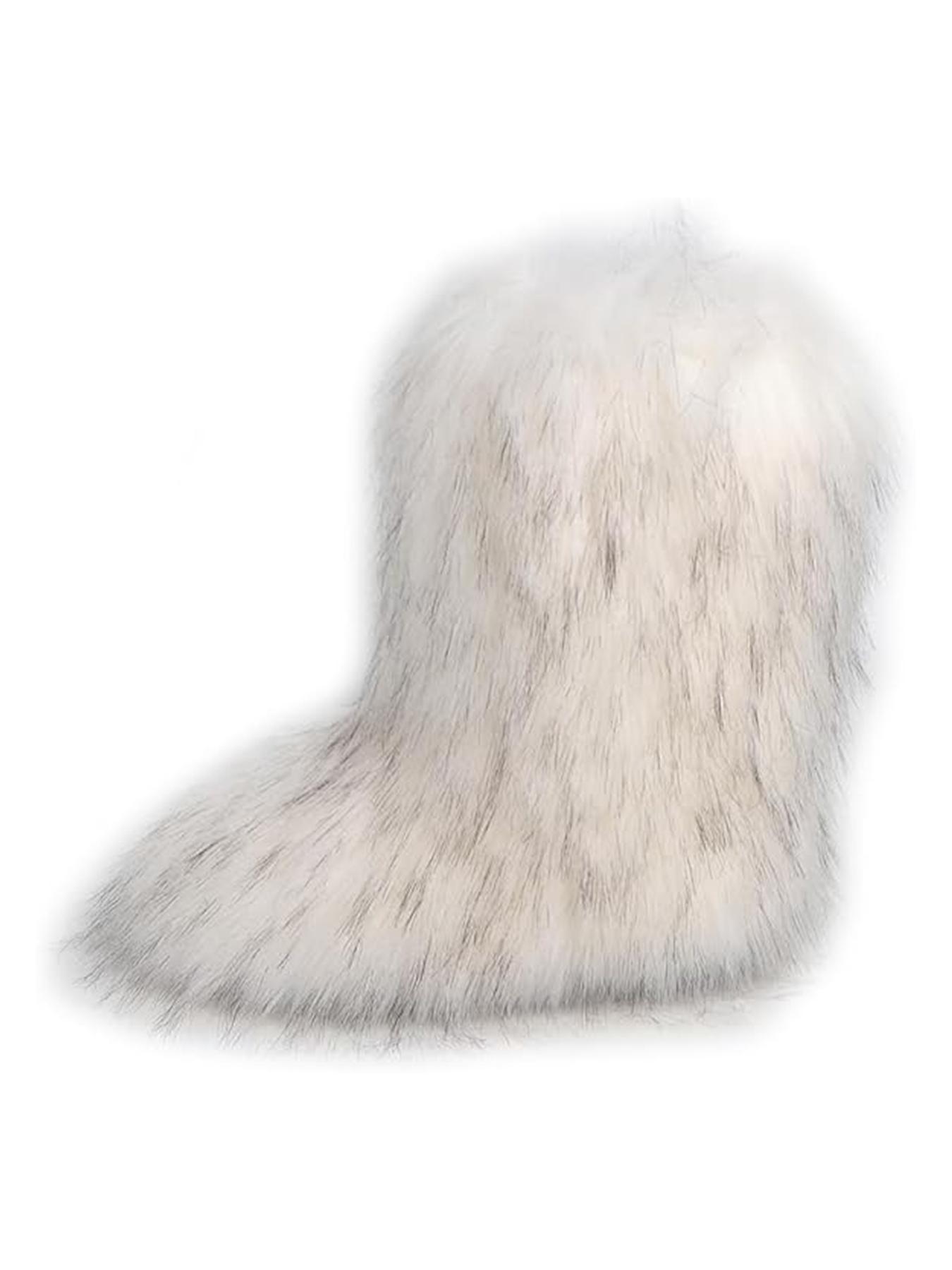 Women's Solid Color Faux Fur Boot, Fluffy Ankle Snow Boot, Warm Comfortable Outdoor for Cold Weather, Trending Shoes, Casual Warm Boots