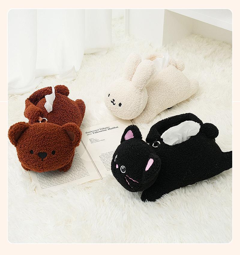 Plush Rabbit Tissue Box for Car Accessories Cartoon Car Tissue Holder Bedroom Living Room Desktop Tissue Organizer