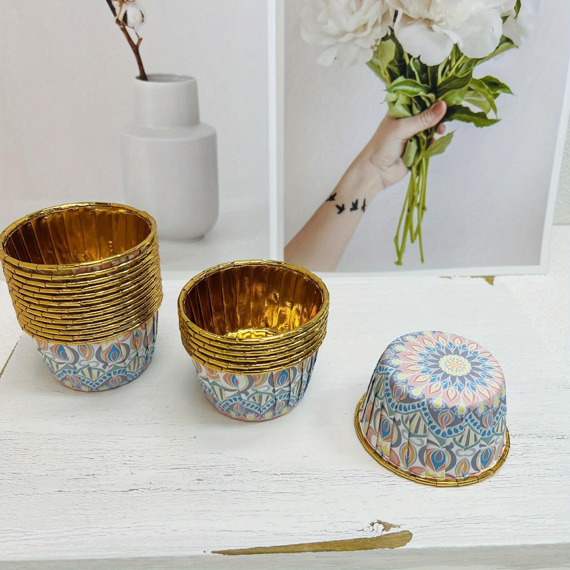 For Weddings, Birthdays, Holiday Parties & Baking Lovers, Baking Dessert Serving & Decoration Solution, 50 Pcs Bohemian Cupcake Cups with Lids, Disposable Aluminum Foil Containers, Mandala & Geometric Patterns, Effortlessly Create Boho Style Baking Table